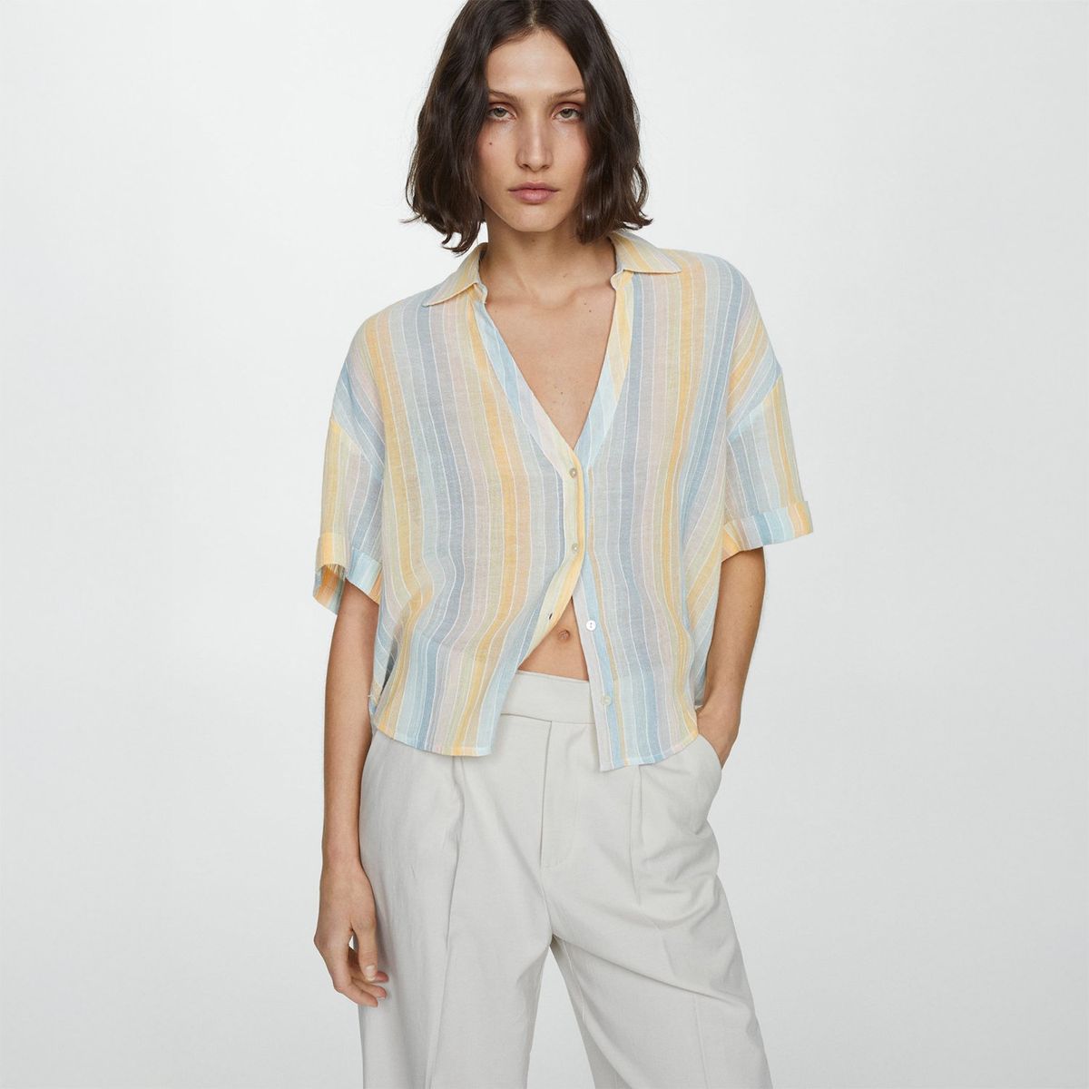 MANGO - Blusa Manga Larga 100% Algodón Mujer Mango