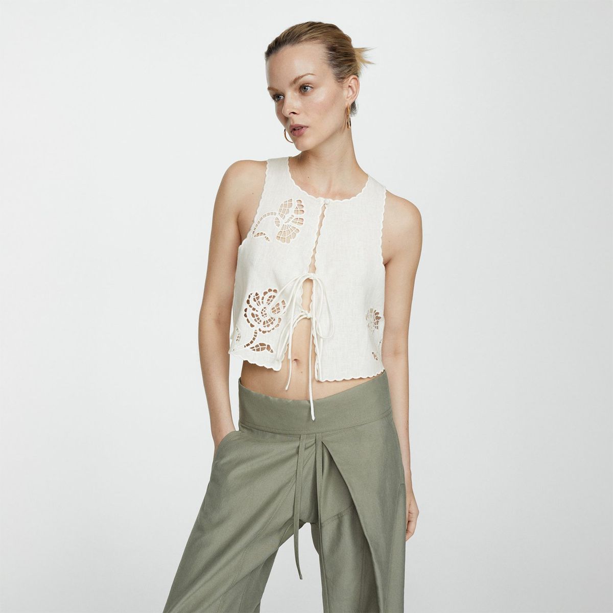 MANGO - Top Sin Mangas Lino Mujer Mango