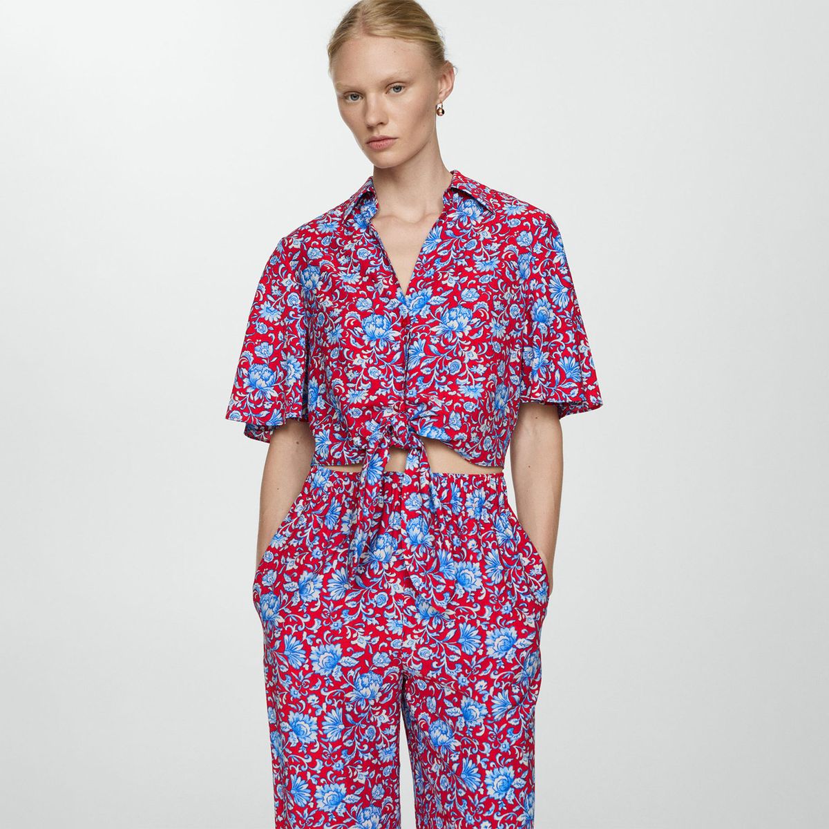 MANGO - Pantalón Mango Floral Tiro Medio