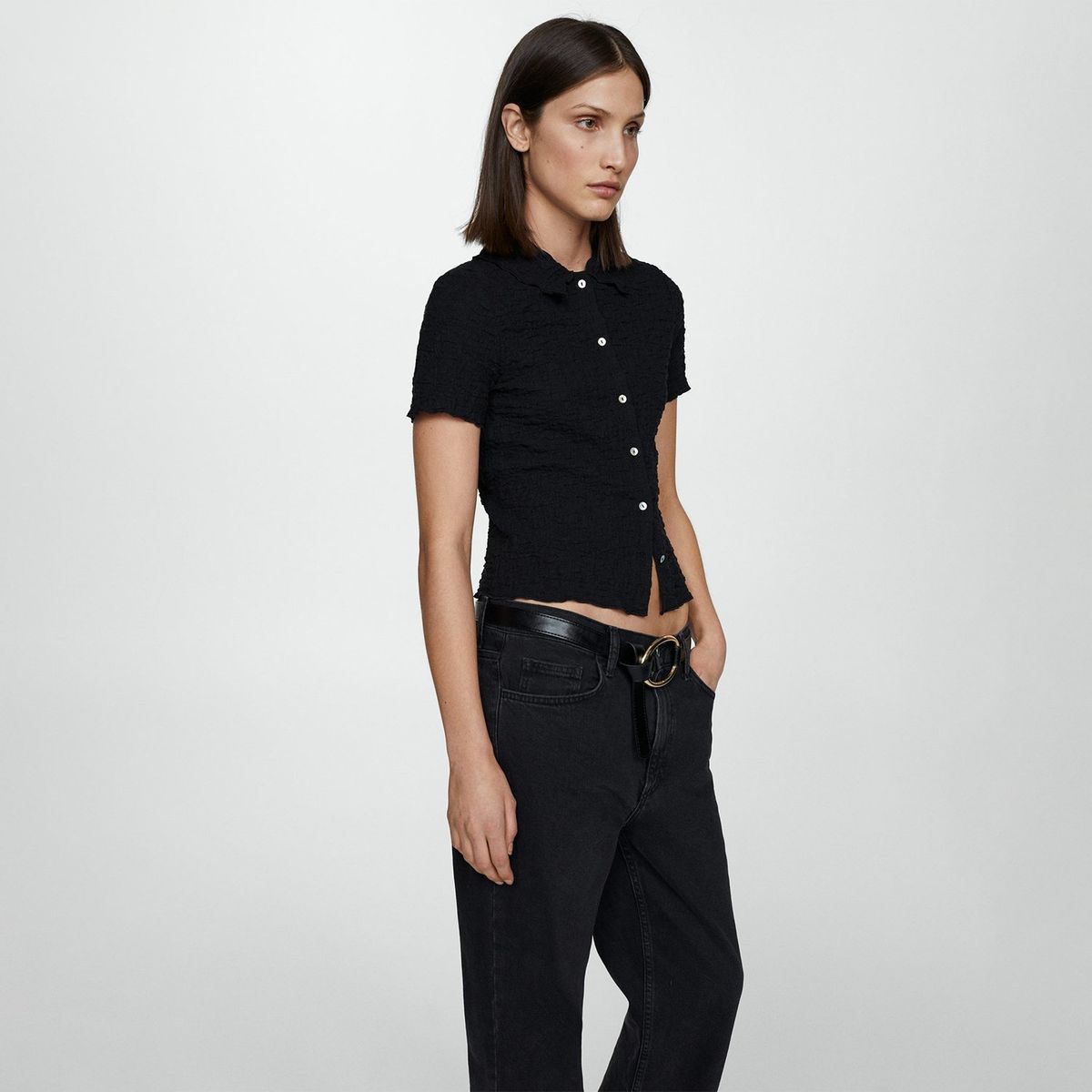 MANGO - Blusa Manga Corta Algodón Mujer Mango