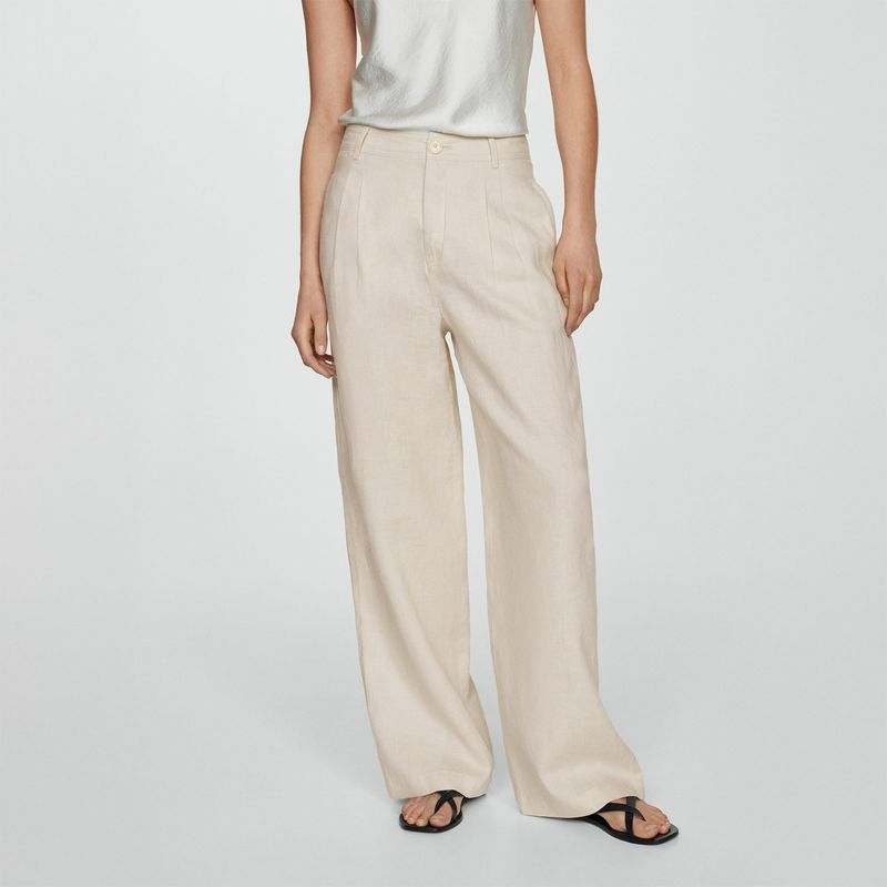 MANGO - Pantalón Wide 100%  Lino Mujer Mango