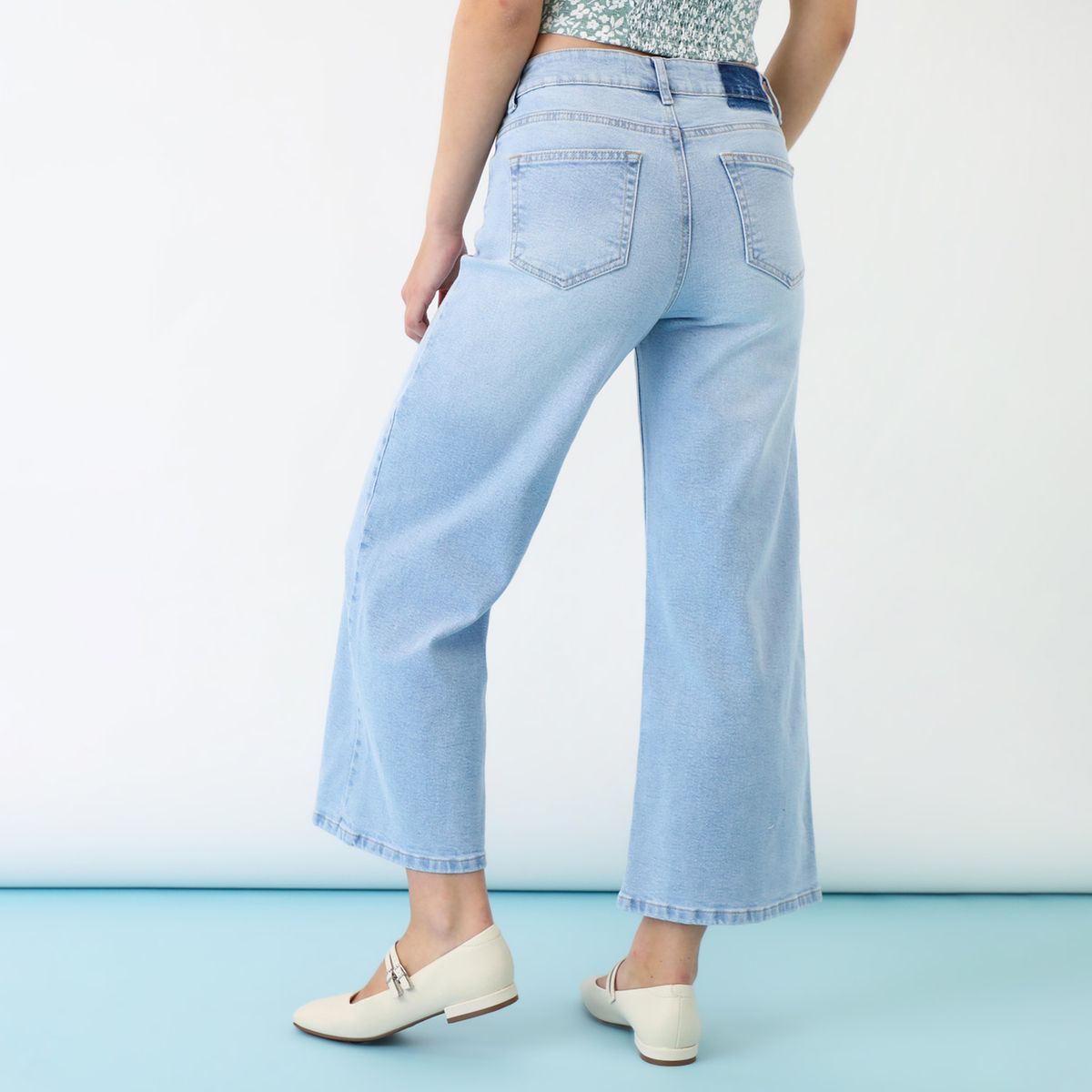AMERICAN ABBEY - Jean Wide Leg Cropped Algodón Mujer