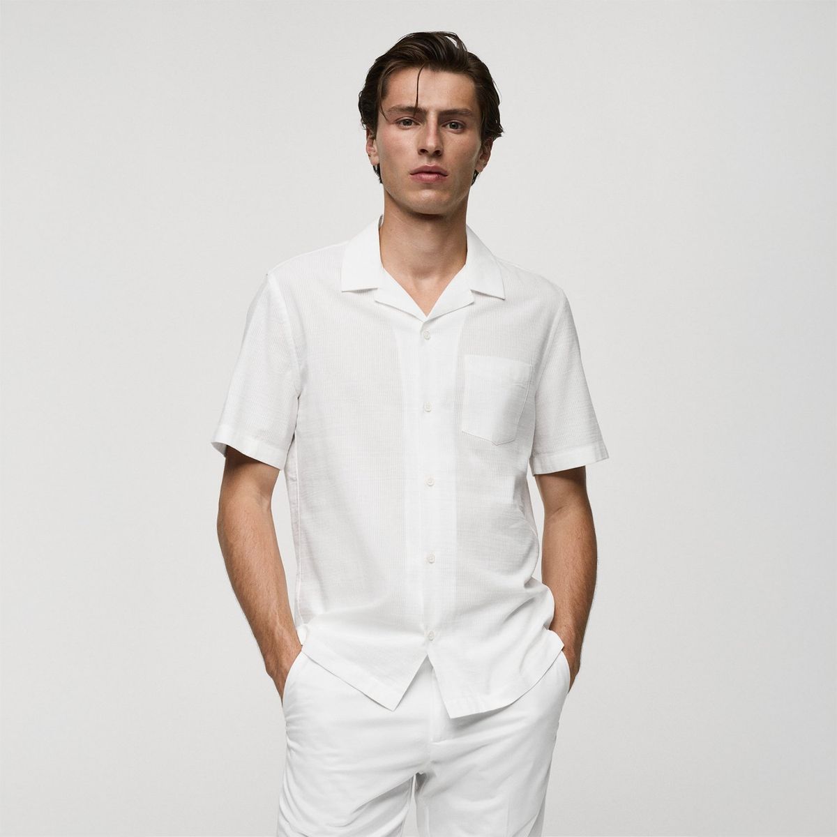 MANGO - Camisa Manga Corta 100% Algodón Hombre Mango