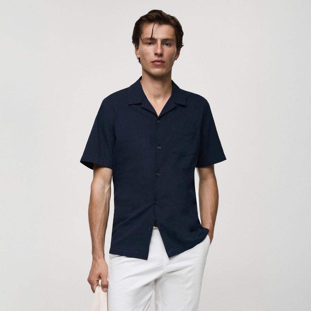MANGO - Camisa Manga Corta 100% Algodón Hombre Mango