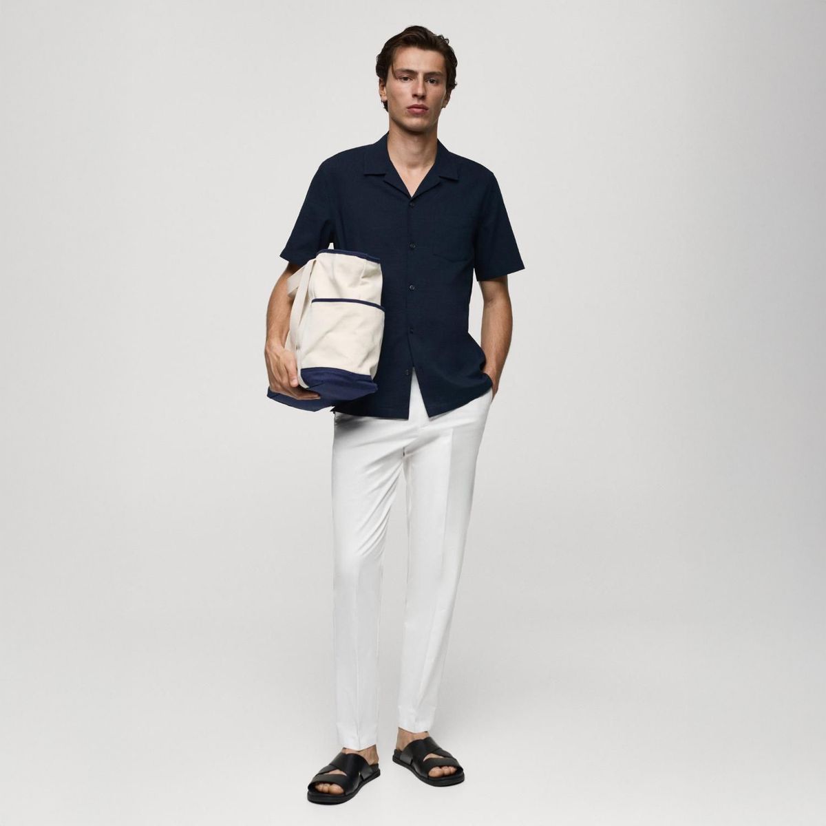 MANGO - Camisa Manga Corta 100% Algodón Hombre Mango