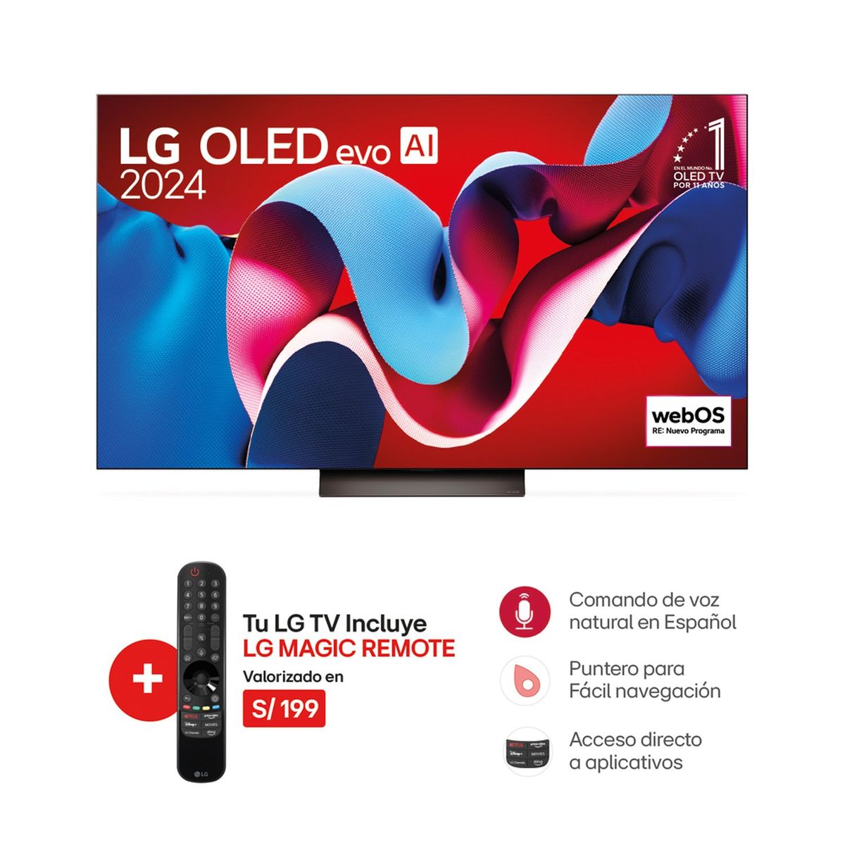 LG - Televisor 65" LG OLED evo 4K ThinQ AI OLED65C4PSA (2024)