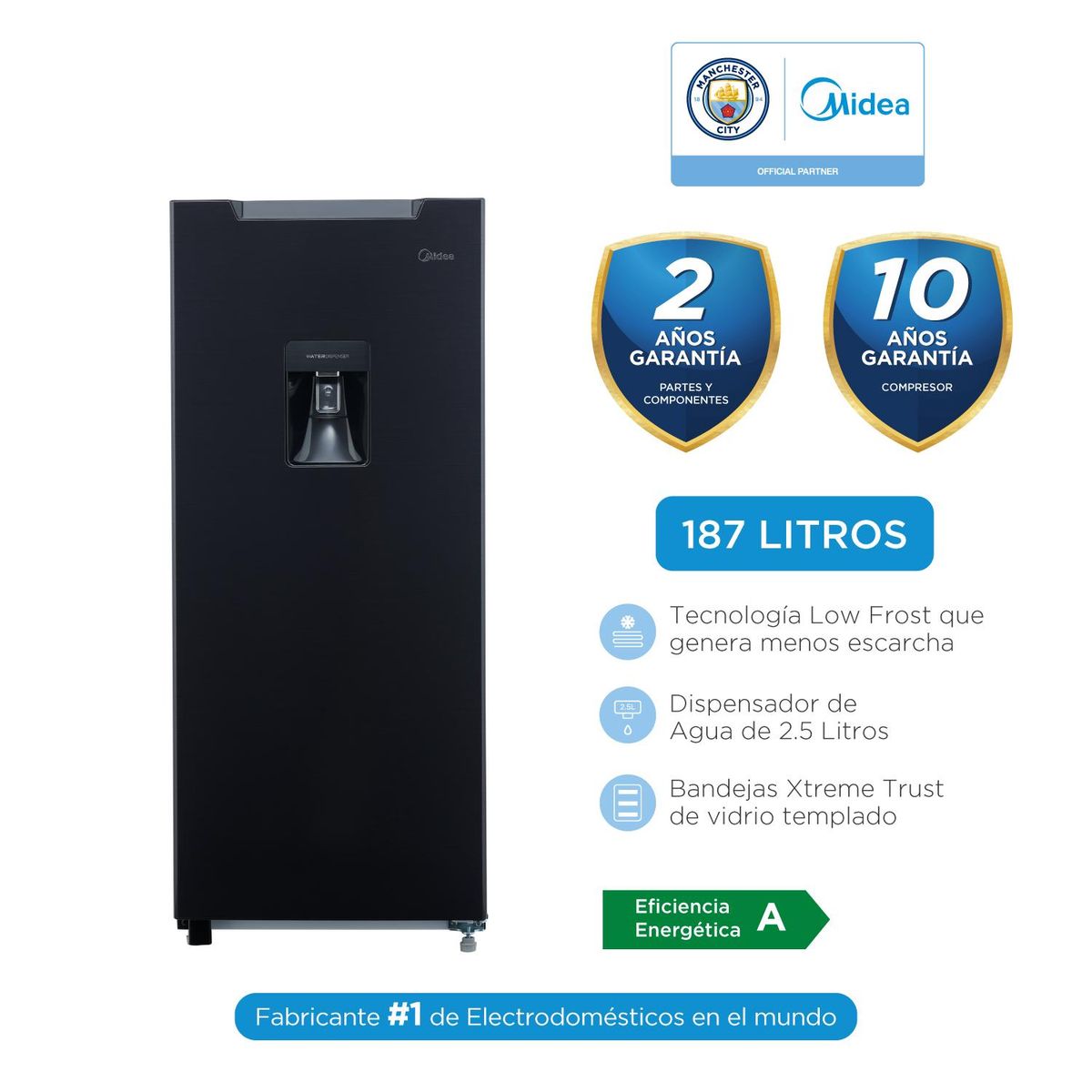 MIDEA - Refrigeradora Monopuerta 187L Negra MDRD190ANLXW-PE