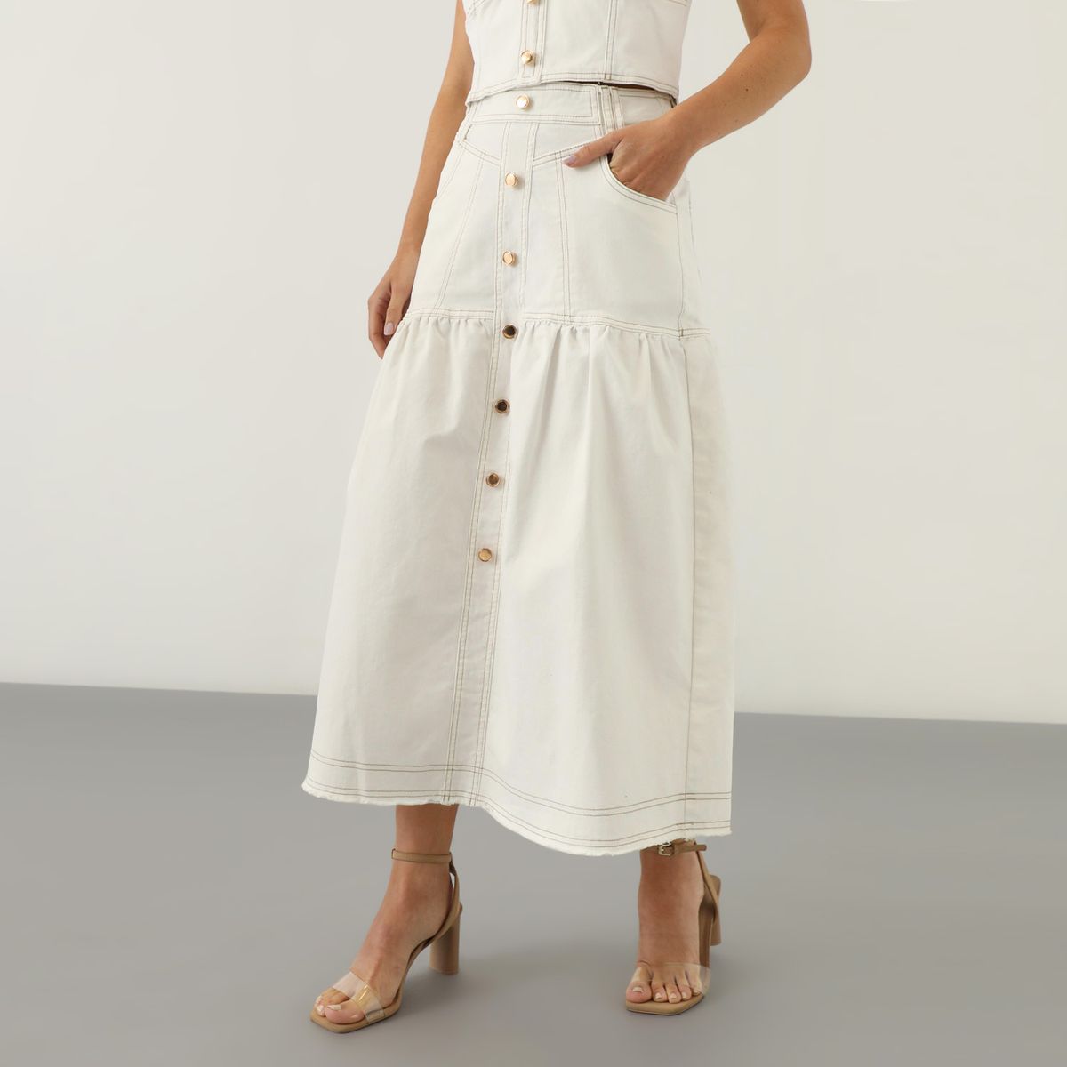 BASEMENT - Falda Larga Algodón Mujer Basement