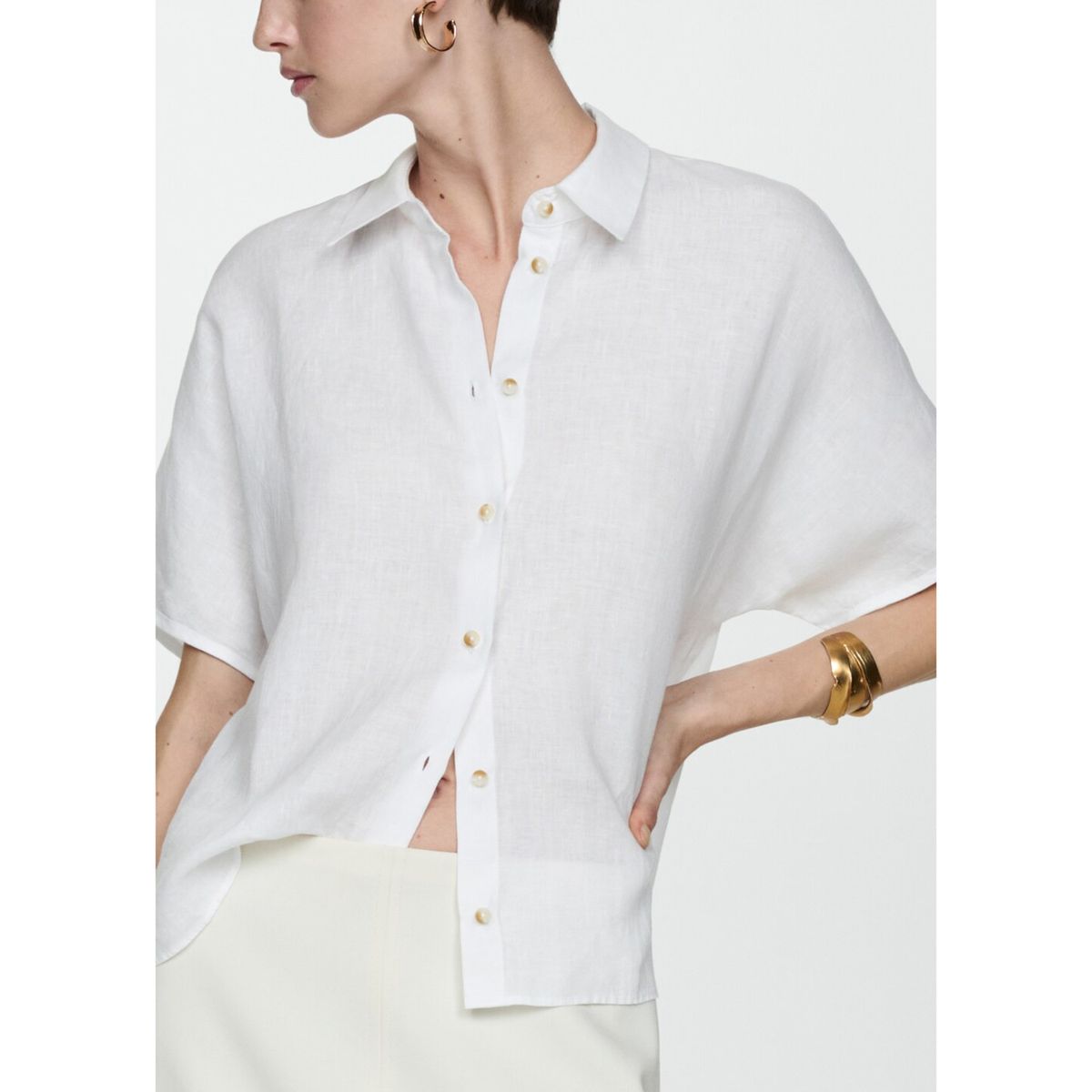 MANGO - Blusa Manga Corta 100% Lino Mujer Mango