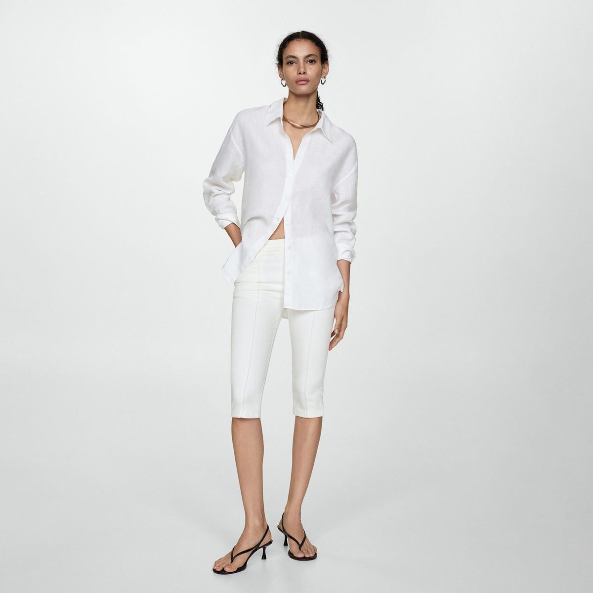 MANGO - Blusa Manga Larga 100% Lino Mujer Mango