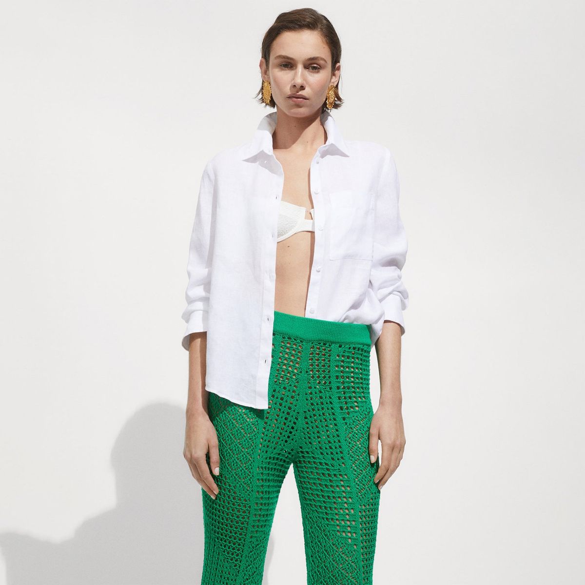 MANGO - Pantalón Palazzo Algodón Mujer Mango