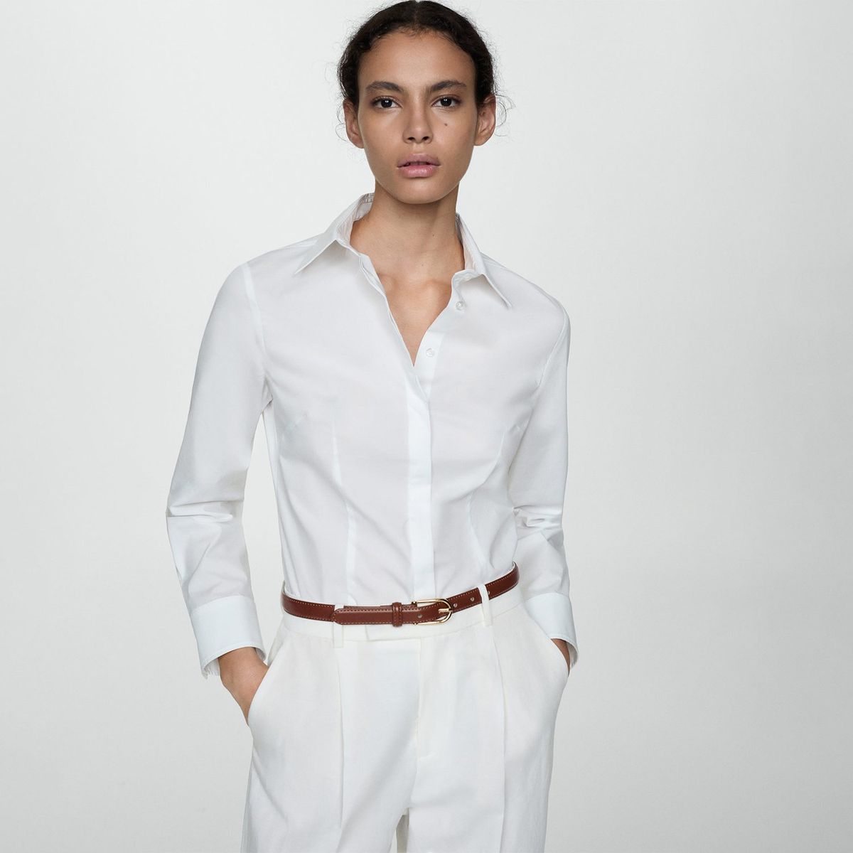 MANGO - Blusa Manga Larga Algodón Mujer Mango