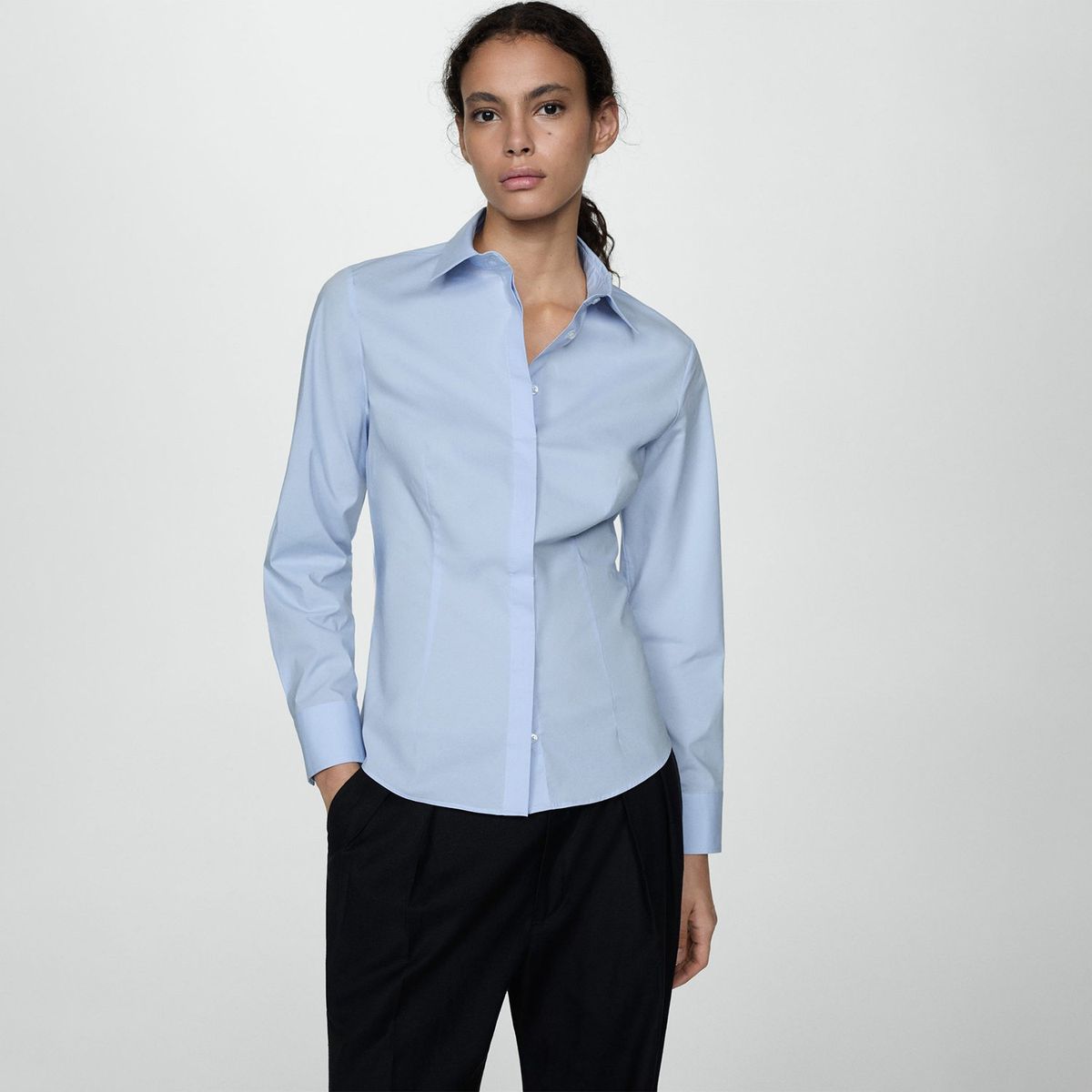 MANGO - Blusa Manga Larga Algodón Mujer Mango