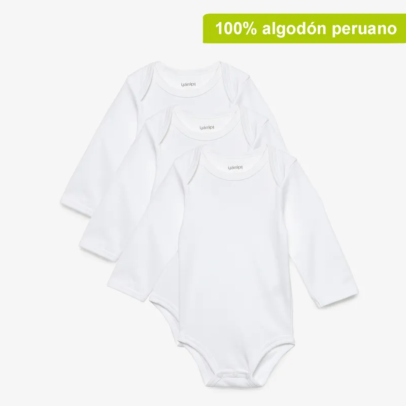 YAMP - Body Bebé Niño Niña Pack X3 Manga Larga Algodón Yamp