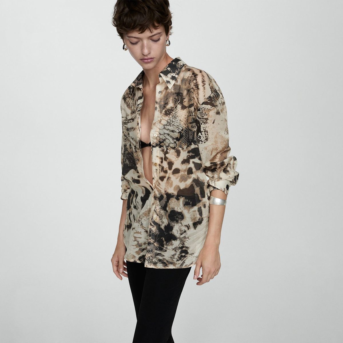 MANGO - Blusa Manga Larga 100% Algodón Mujer Mango