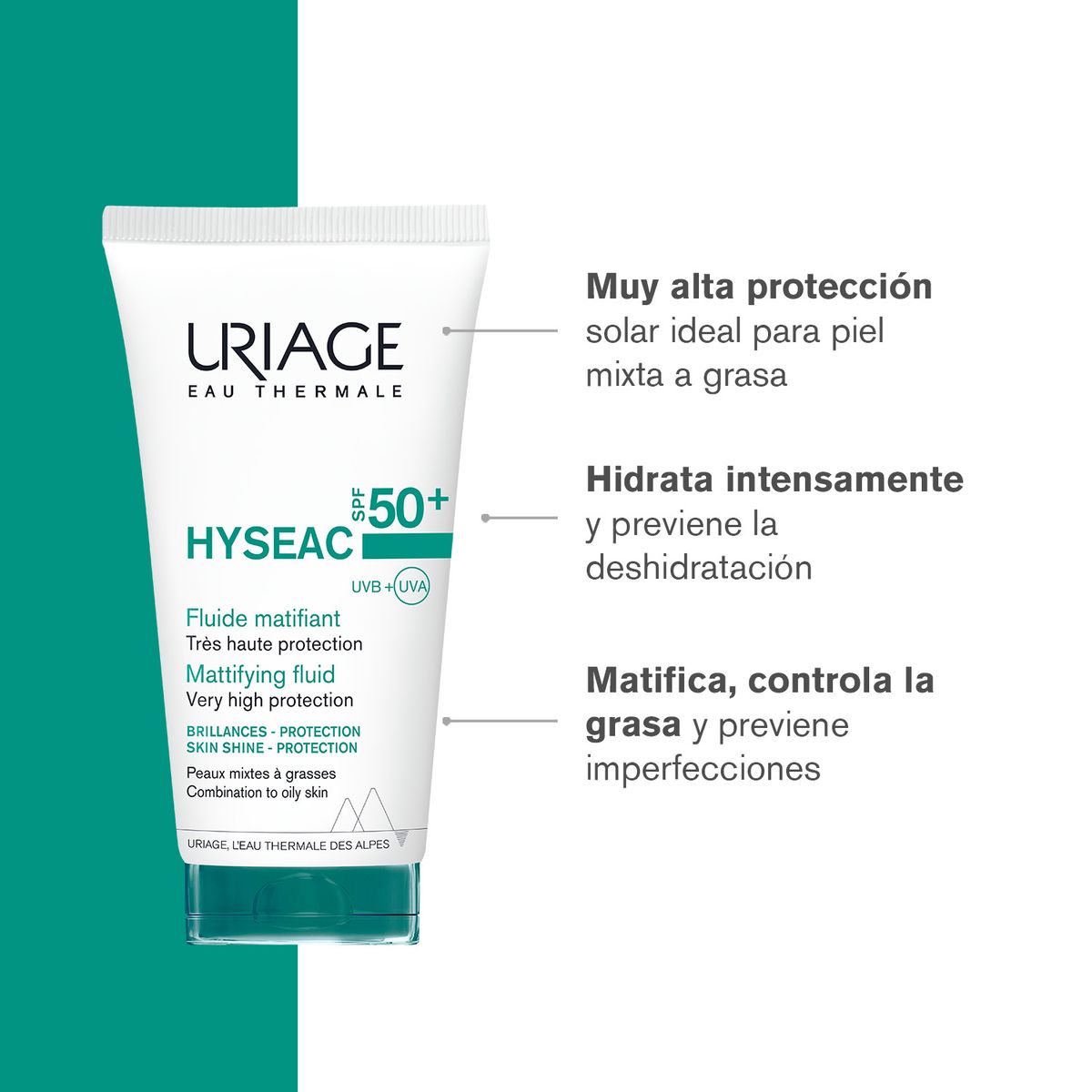 URIAGE - Uriage Hyseac Fluido Matificante Spf50+ 50ml - Protección Muy Altas Para Pieles Mixtas