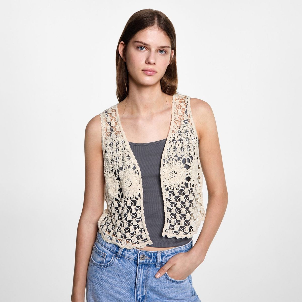 MANGO TEEN - Chaleco Bordado Mujer Mango