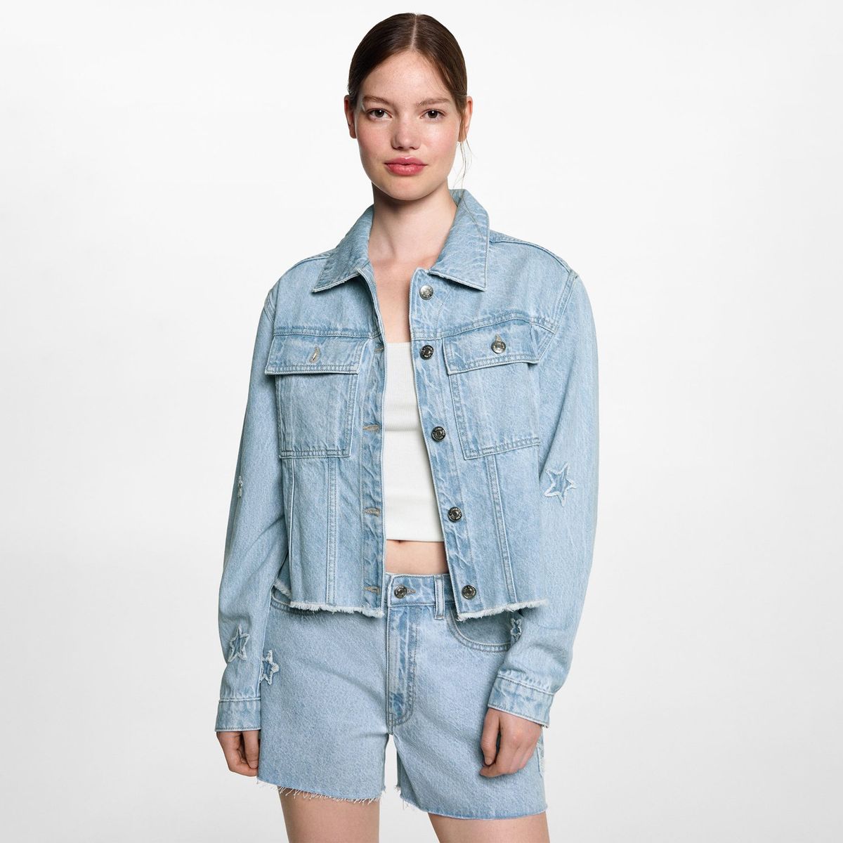 MANGO TEEN - Casaca Jean 100% Algodón Mujer Mango