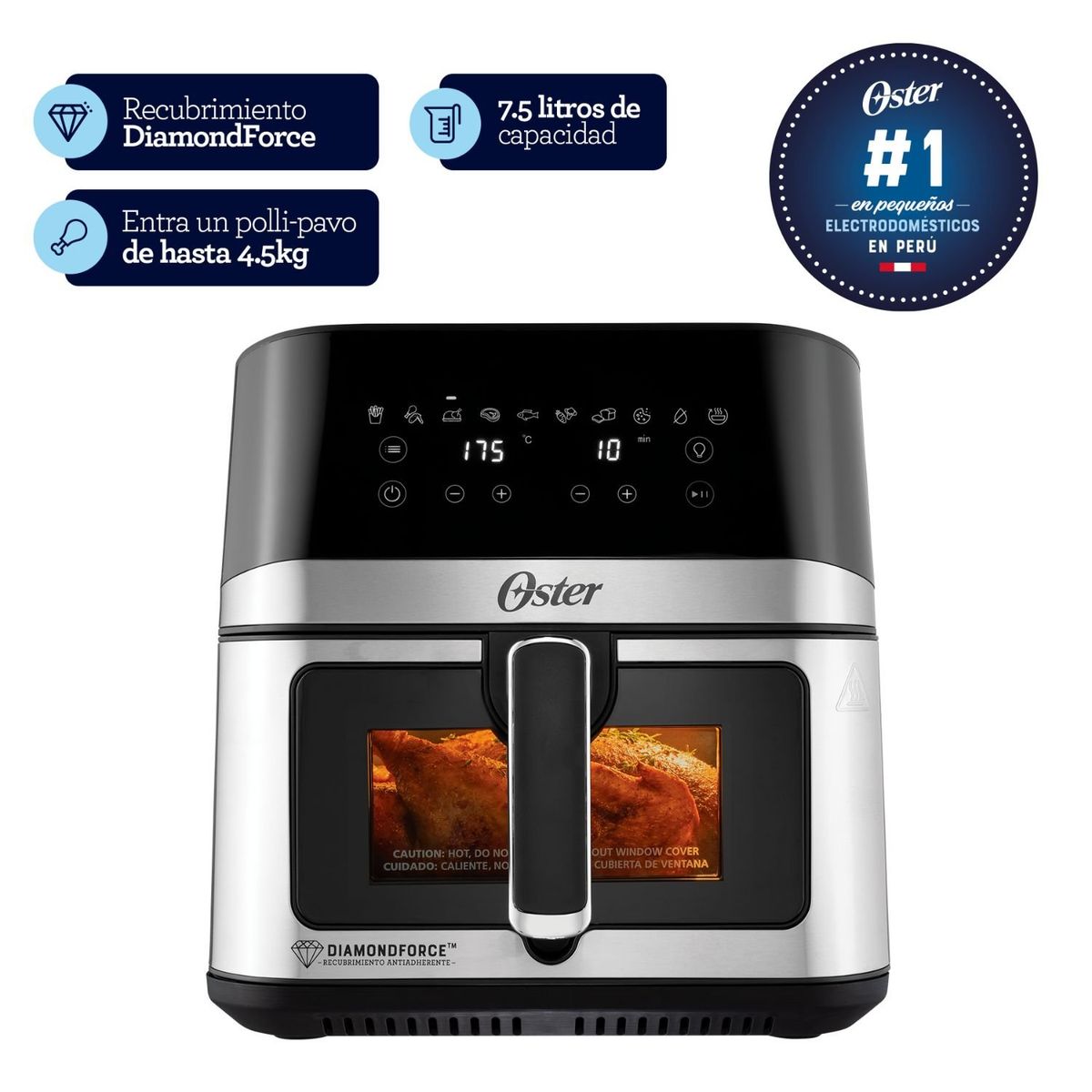 OSTER - Freidora De Aire Oster Digital 7.5L Ventana Y Luz.