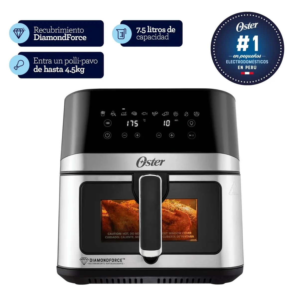 OSTER - Freidora De Aire Oster Digital 7.5L Ventana Y Luz.