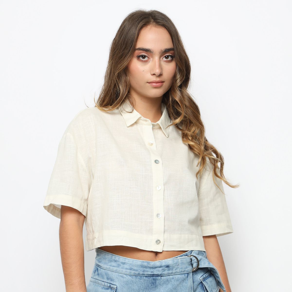 DENIMLAB - Blusa Manga Corta 100% Algodón Mujer Denimlab