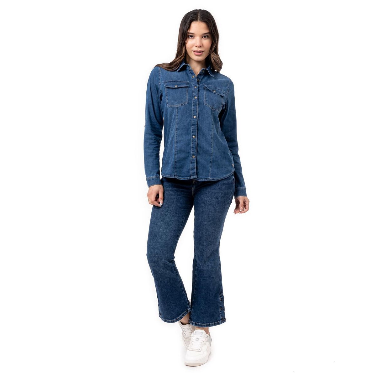PIONIER - Blusa Jean Manga Larga Algodón Mujer Pionier
