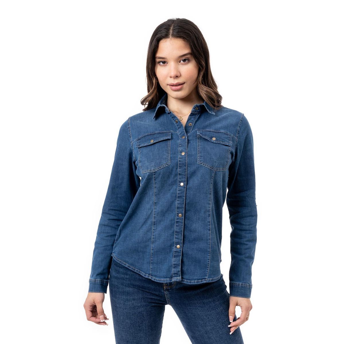 PIONIER - Blusa Jean Manga Larga Algodón Mujer Pionier