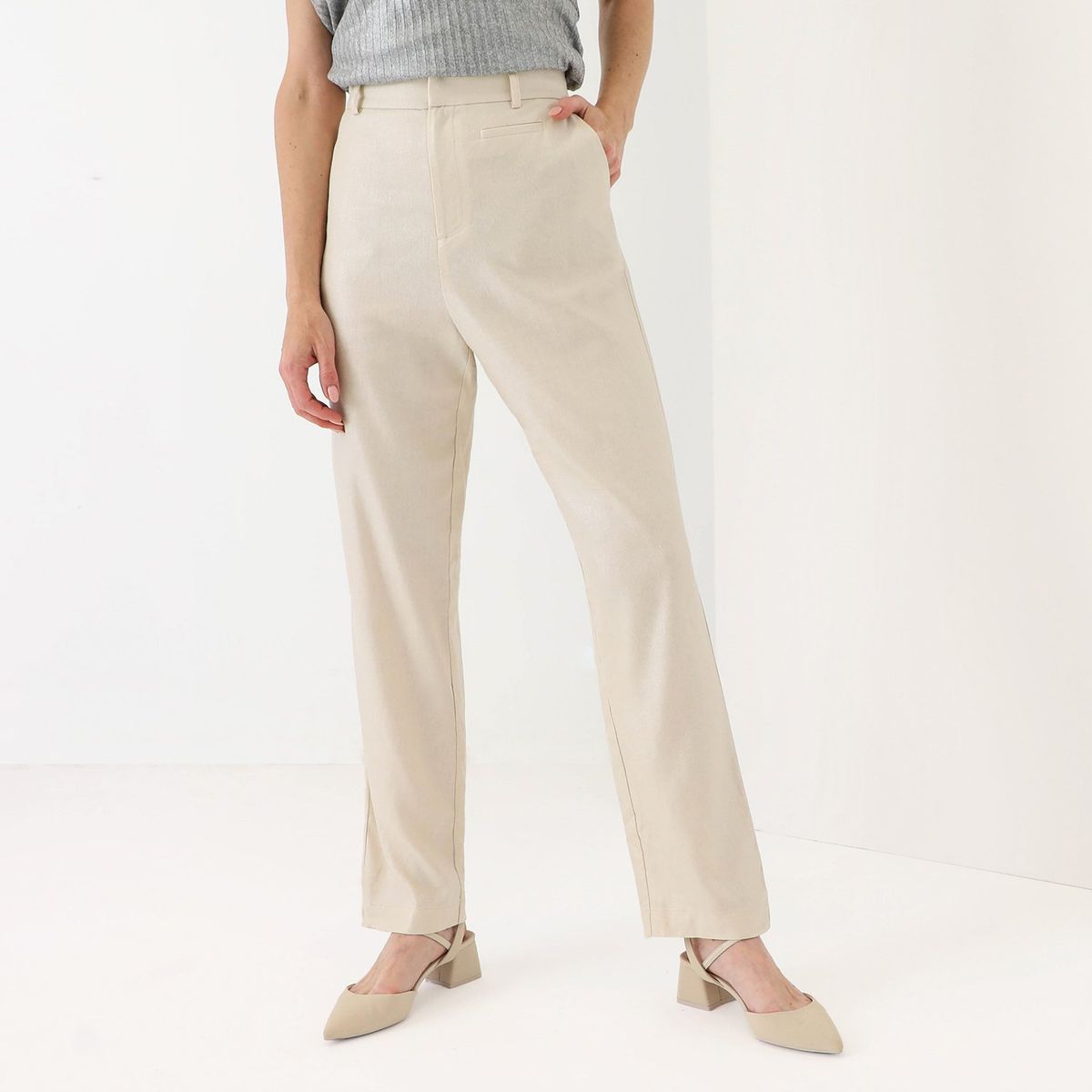 APOLOGY - Pantalón Recto Beige Mujer Apology