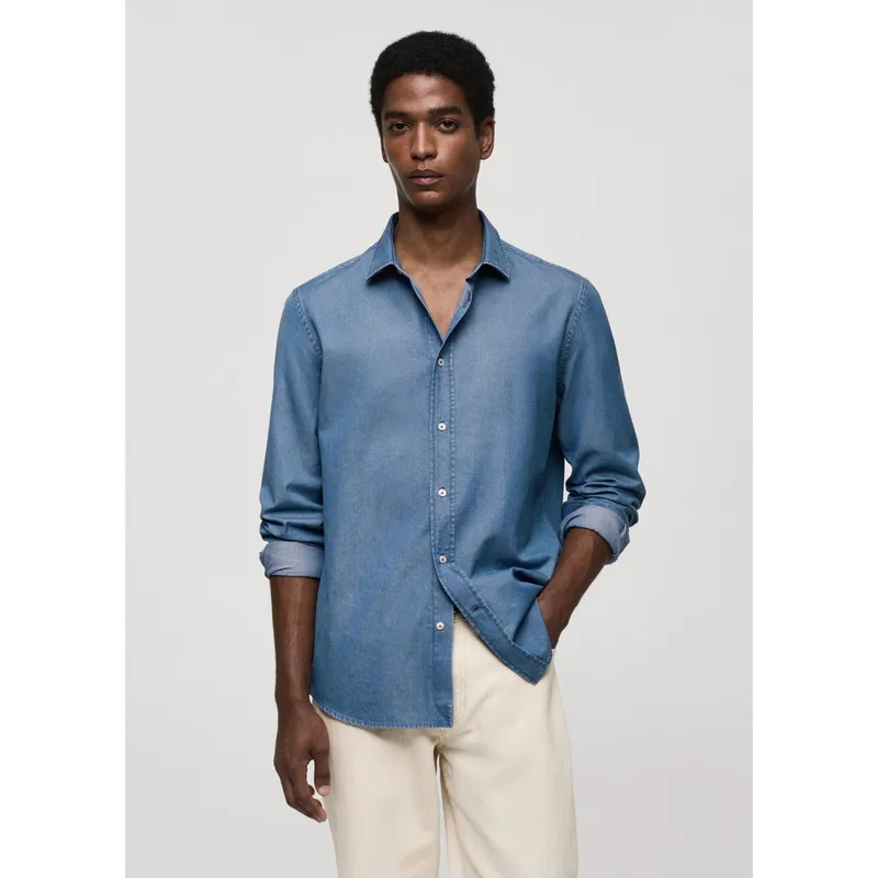 MANGO - Camisa Manga Larga 100% Algodón Hombre Mango 