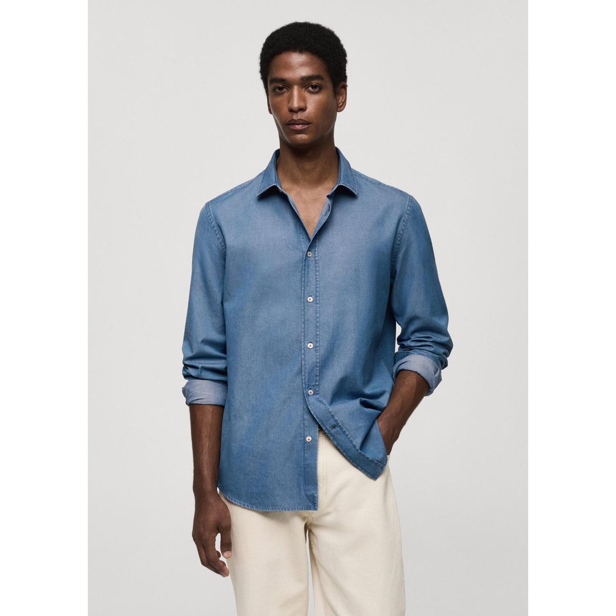 MANGO - Camisa Manga Larga 100% Algodón Hombre Mango 