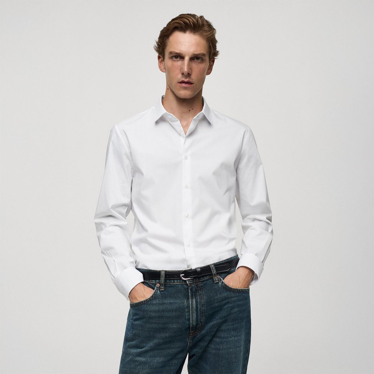 MANGO - Camisa Algodón Stretch Hombre Mango