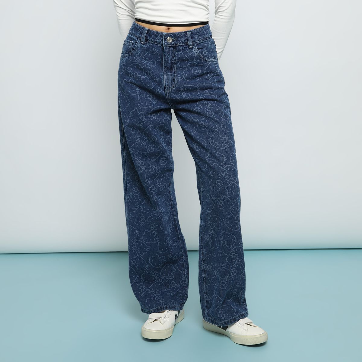 SYBILLA - Jean Straight Hello Kitty 100% Algodón Mujer Sybilla