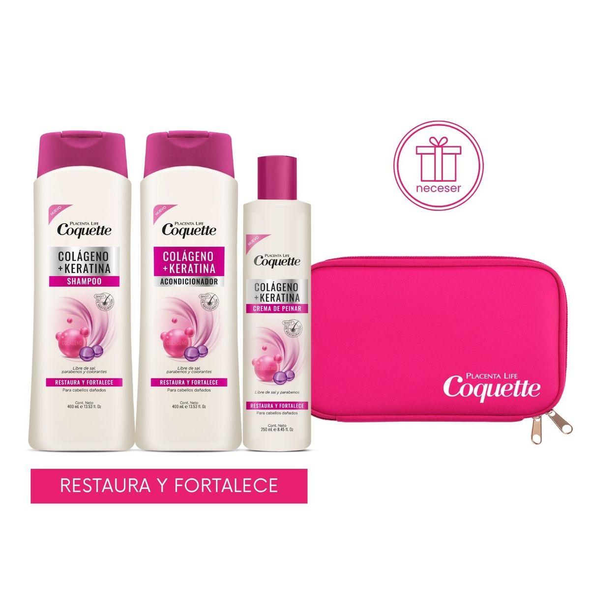 COQUETTE - Set Para Cabello Dañado Colágeno y Keratina + Neceser de Regalo Coquette