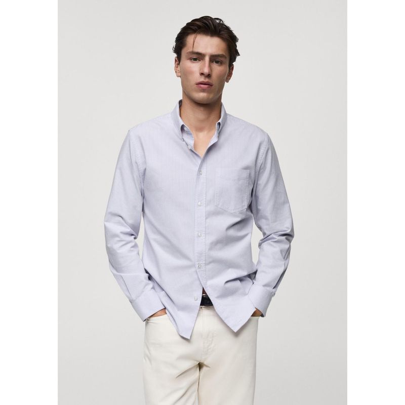 MANGO - Camisa 100% Algodón Rayas Hombre Mango