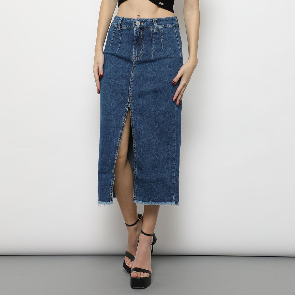 MOSSIMO - Falda Denim Midi Pinzas