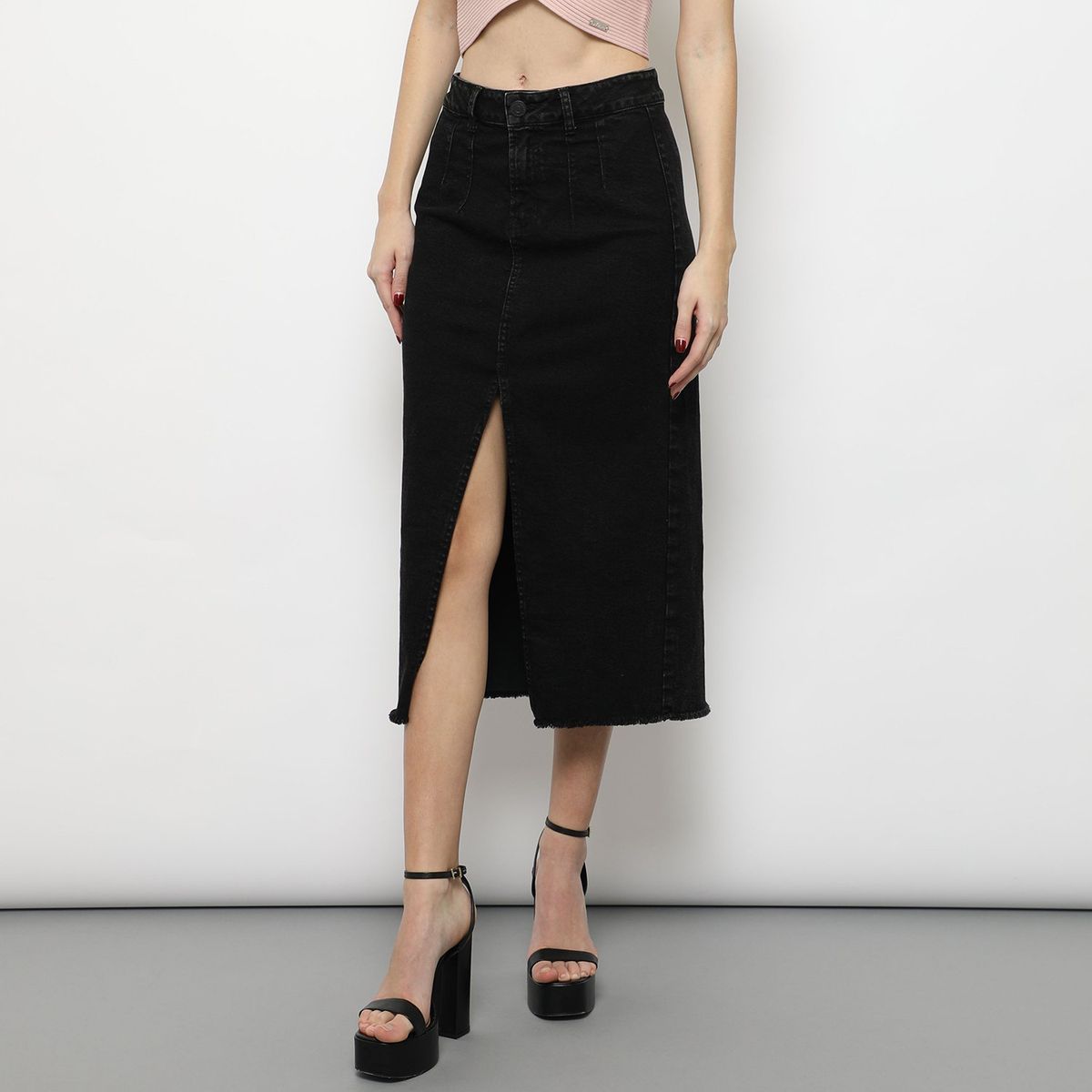 MOSSIMO - Falda Denim Midi Pinzas