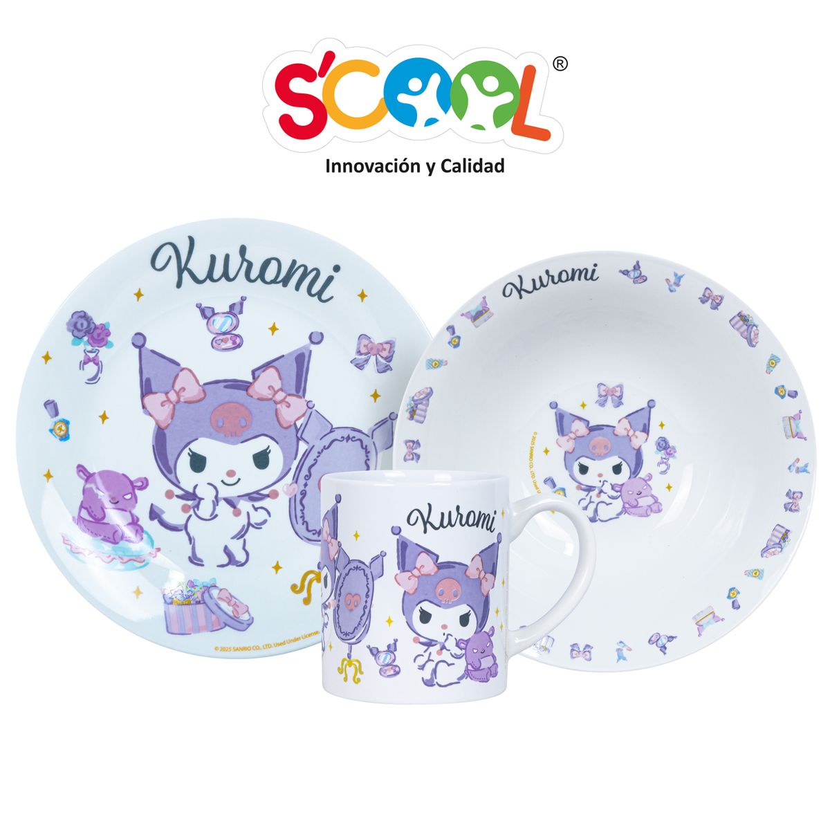 SCOOL - Set Vajilla De Cerámica 3pz Plato, Bolo Y Taza Kuromi