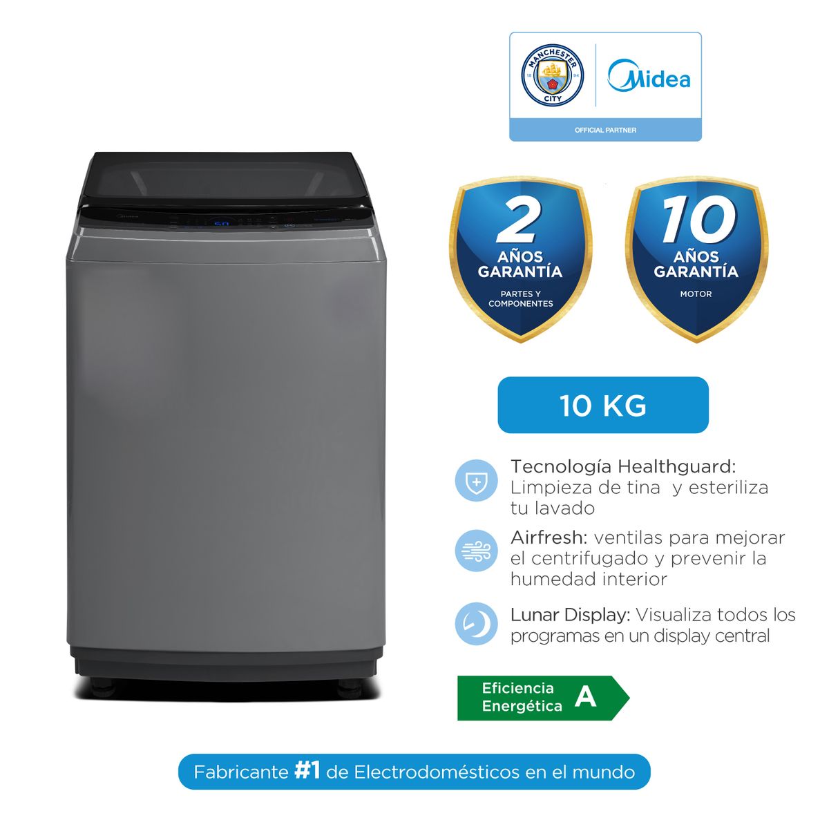 Midea - Midea Lavadora 10kg Dark Grey