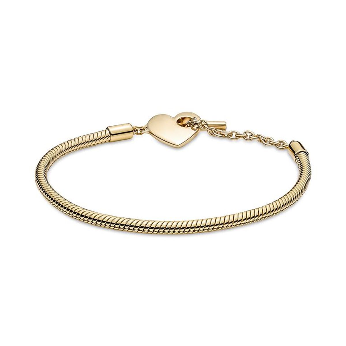 PANDORA - Brazalete Cadena De Serpiente Con Barra T Pandora Moments Con Corazón Recubrimiento En Oro 14k