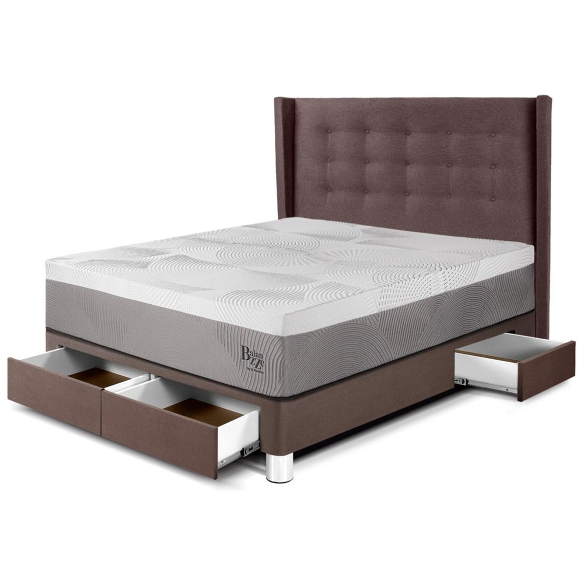 PARAISO - Dormitorio Con Cajones Royal Balannze Gold 2 Plz Chocolate + 2 Almohadas Viscoelásticas