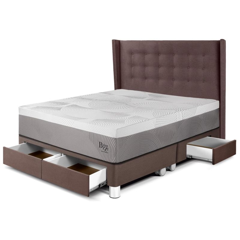 PARAISO - Dormitorio con Cajones Royal Balannze Gold Queen Chocolate + 2 Almohadas + 1 Protector