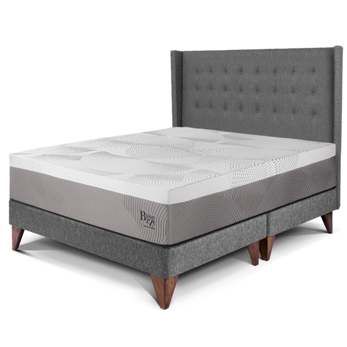 PARAISO - Dormitorio Europeo Royal Balannze Gold King Gris + 2 Almohadas Viscoelásticas