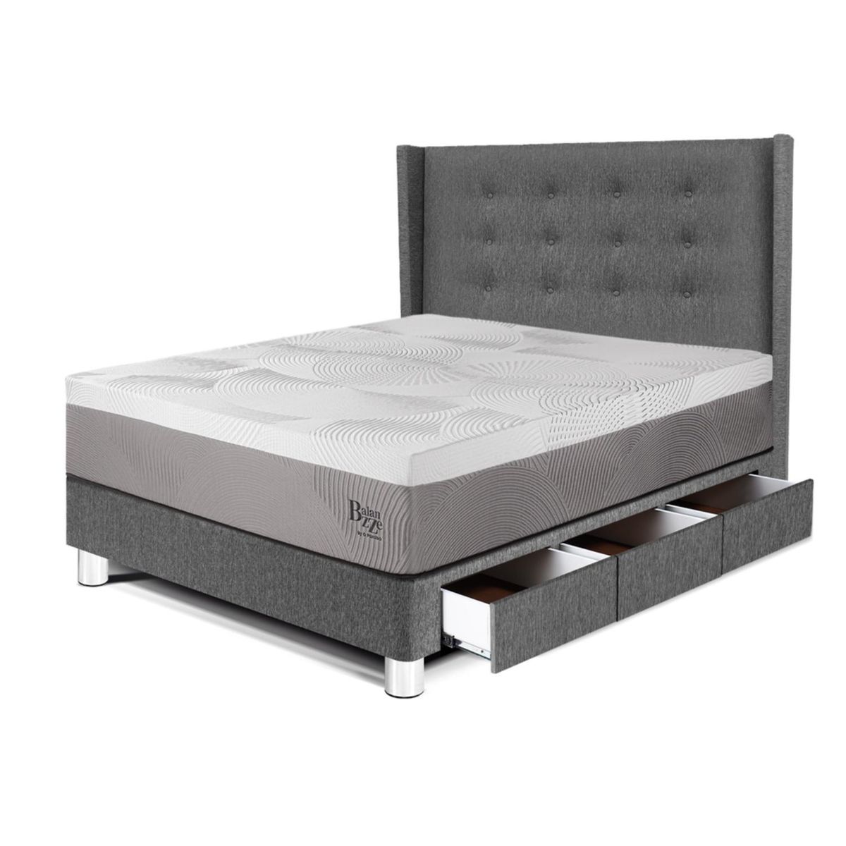 PARAISO - Dormitorio Con Cajones Royal Balannze Gold 1.5 Plz Gris + 1 Almohada Viscoelástica