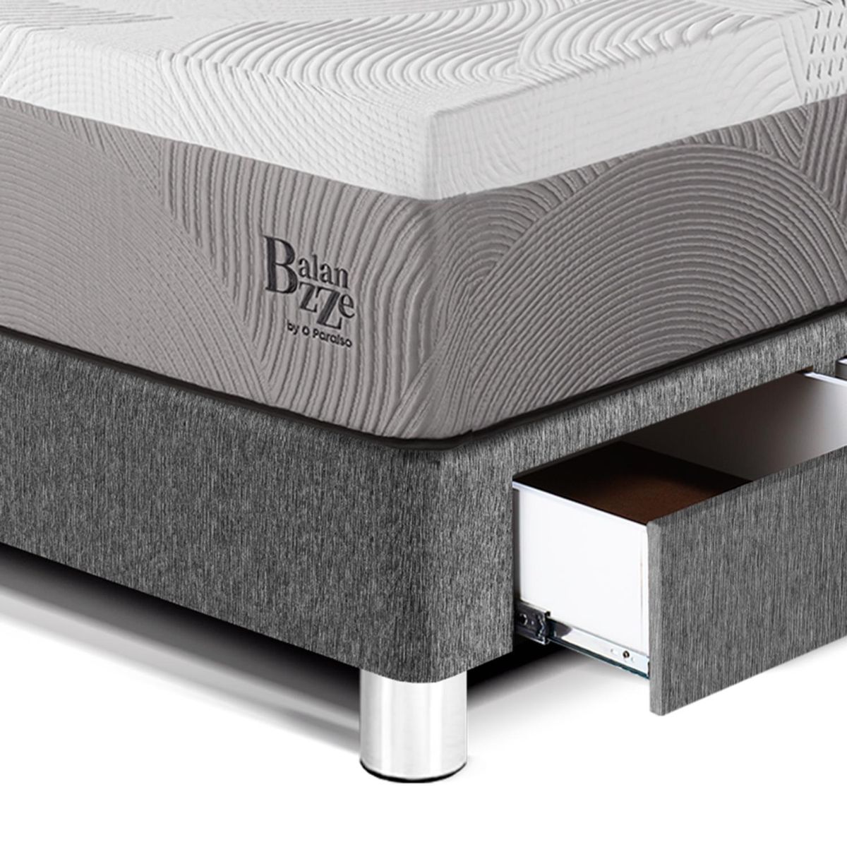 PARAISO - Dormitorio Con Cajones Royal Balannze Gold 1.5 Plz Gris + 1 Almohada Viscoelástica