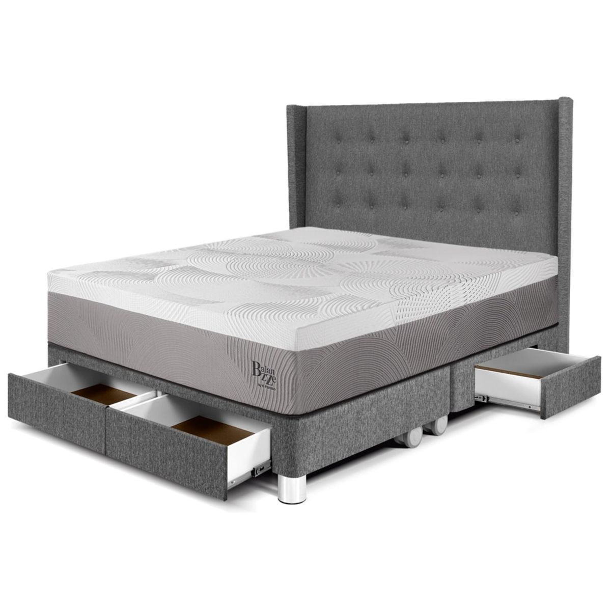 PARAISO - Dormitorio Con Cajones Royal Balannze Gold Queen Gris + 2 Almohadas Viscoelásticas