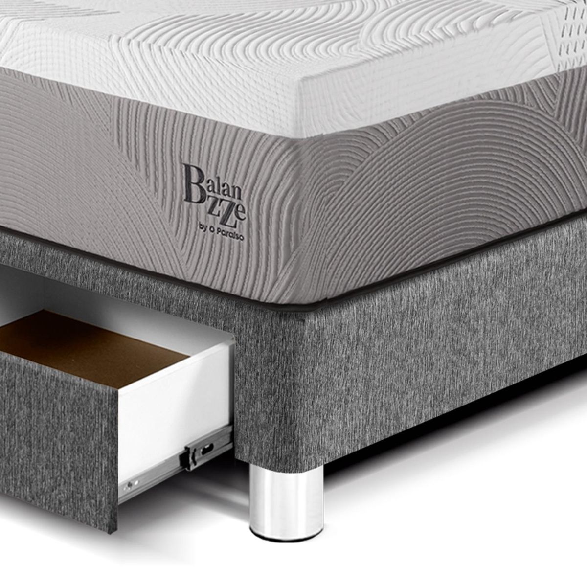 PARAISO - Dormitorio Con Cajones Royal Balannze Gold Queen Gris + 2 Almohadas Viscoelásticas