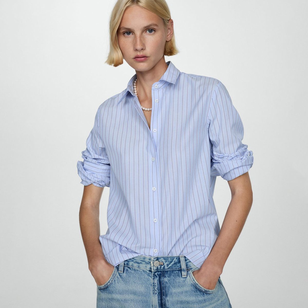 MANGO - Blusa Manga Larga Algodón Mujer Mango