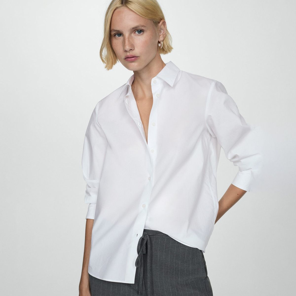 MANGO - Blusa Manga Larga Algodón Mujer Mango