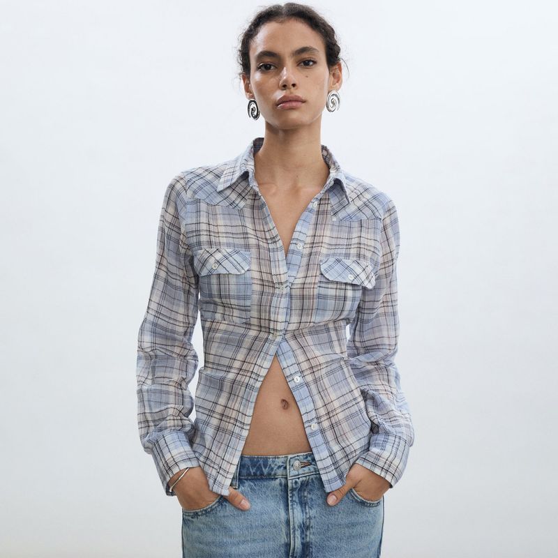 MANGO - Blusa Manga Larga 100% Algodón Mujer Mango