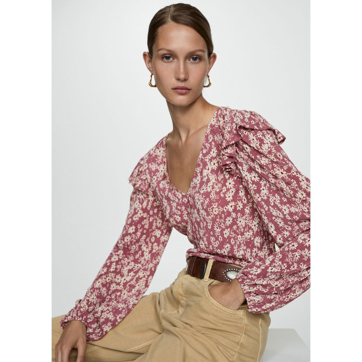 MANGO - Blusa Manga Larga Mujer Mango